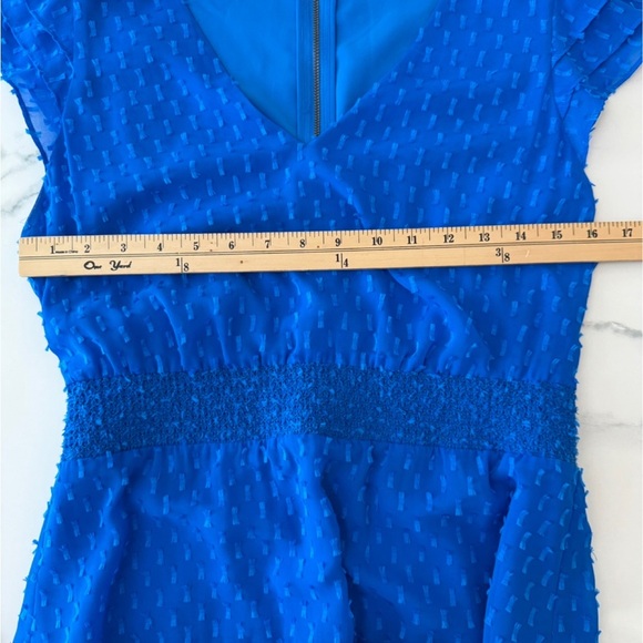 Alice + Olivia Vibrant Blue Mini Dress with Ruffle Sleeves - Picture 3 of 7